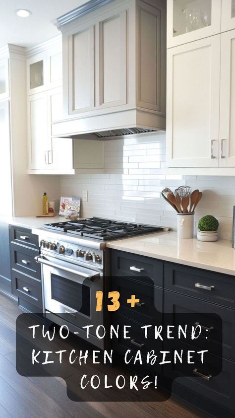 Thinking of a color update? Tap here for tips on choosing the perfect two-tone cabinet colors to add depth and vibrancy to your kitchen. Color it up! 🌈👩‍🍳 #ColorUpdate #TwoToneCabinets #VibrantKitchen #DepthInDesign #KitchenTips Two Tone Cabinets Kitchen, 2 Tone Kitchen Cabinets, Two Tone Kitchen Cabinets Color Combinations, Two Toned Kitchen Cabinets, Cabinet Color Ideas, Farmhouse Kitchen Colors, Kitchen Cabinets Color Combination, Kitchen Cabinet Color, Kitchen Cabinet Color Ideas