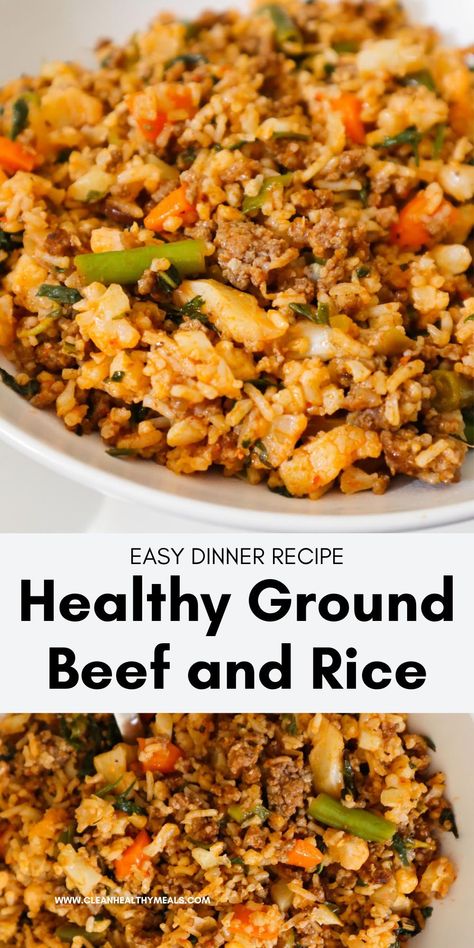 Looking for an easy healthy ground beef recipe for dinner or to meal prep for the week? This healthy ground beef and rice skillet is it! Ground Beef And Rice Skillet, Beef And Rice Skillet, Jasmine Rice Recipes, Healthy Rice Recipes, Ground Beef And Rice, Ground Beef Recipe, Healthy Ground Beef, Rice Skillet, Recipe For Dinner