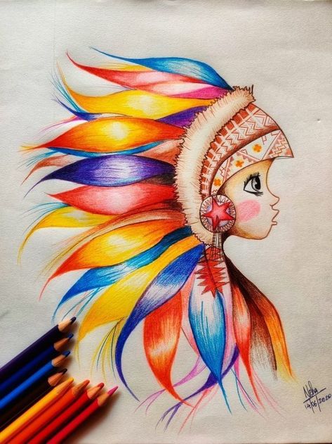 Pencil Colours Art Drawings, Food Art Ideas, Pencil Colour Painting, Pencil Colouring, Colored Pencil Artwork Ideas, Creative Meals, Enfield Bike, Mixed Art, Saree Painting