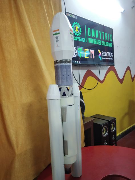 GSLV MK 3 rocket model during Chandrayan2 workshop #omnytrix #stem #practical #education Chandrayan 3 Rocket Model, How To Make Chandrayan 3 Model, Chandrayan 3 Model, Chandrayan 3, Rocket Model, Chaturthi Decoration, Rocket Craft, Ganesh Chaturthi Decoration, Science Project