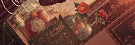 Victorian Discord Banner, Manhwa Header Aesthetic, Royalcore Header, Dark Academia Dividers Discord, 1500 Pixels Header Aesthetic, Rose Banner, Royal Banner, Banner Red, Rennaissance Art Header