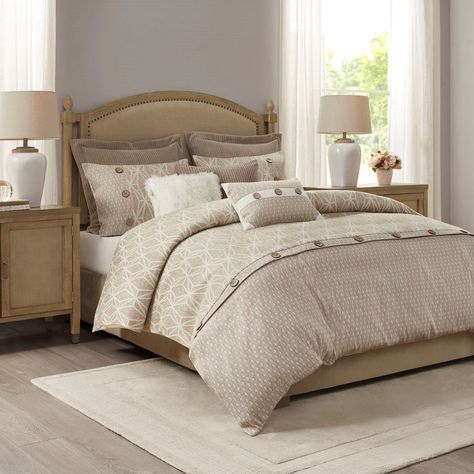 Taupe Comforter, Taupe Bedding, Bedrooms Decor, Luxury Bedding Set, American Signature Furniture, Value City Furniture, King Comforter Sets, Fabric Ottoman, Comfortable Bedroom