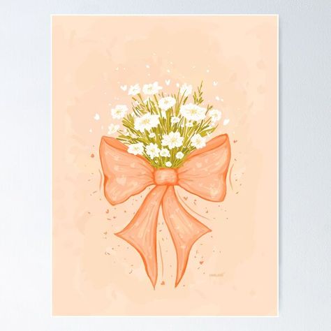 "Coquette Bow with White Flowers: Pantone Peach Fuzz" Poster for Sale by rnmarts | Redbubble Bow Drawing, Bow Art, Easy Doodle, Simple Canvas Paintings, Cute Paintings, Easy Doodle Art, Peach Fuzz, Coquette Bow, Small Canvas Art