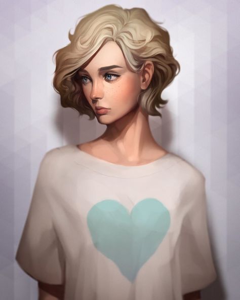 Blonde Hair Characters, Short Hair Drawing, Character Inspiration Girl, Blonde Hair Girl, Shirt Hair, Charity Auction, Short Blonde, Girl Short Hair, Short Blonde Hair