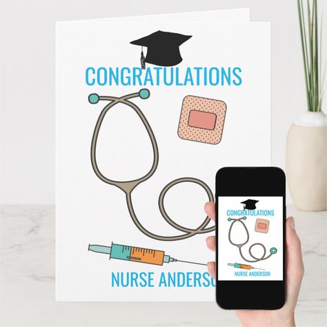 Doctor Graduation Card Ideas, Nurse Graduation Card, Congratulations Nurse, Congrats Card Graduation, Blue Stethoscope, Graduate Cap, Male Nurse, Bag Badges, Nurse Graduation