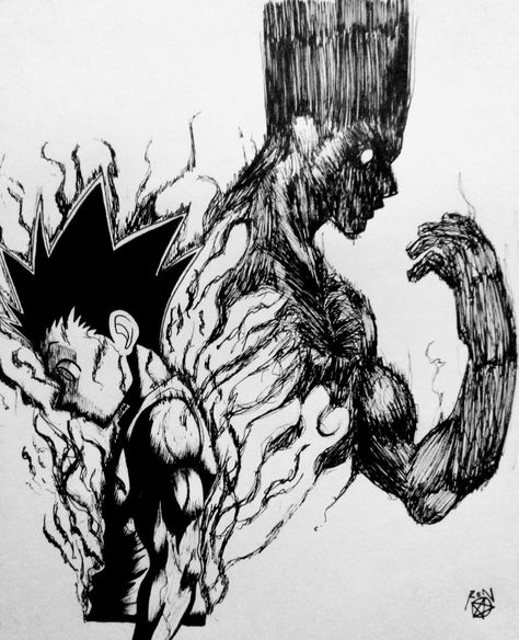 Rage Sketch, Rage Anime, Anime Rage, Hunter Tattoo, Gon Freecss, Manga Tattoo, Buku Harry Potter, Desenho Tattoo, Dark Art Illustrations