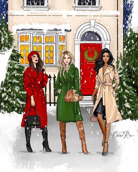 Illustration Dress, Festive Illustration, Good Friends Are Like Stars, Dress Illustration, Christmas Phone Wallpaper, Winter Makeup, Illustrators On Instagram, Friends Are Like, December 13