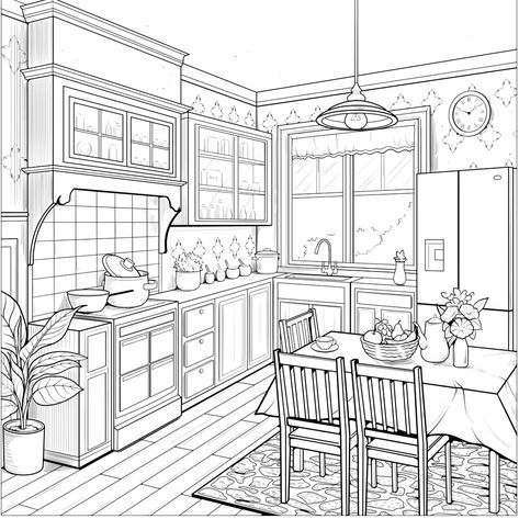 Furniture Details Drawing, Coloring Aesthetic, Interior Design Sketchbook, Adult Coloring Books Printables, Perspective Drawing Architecture, Interior Architecture Drawing, House Colouring Pages, Coloring Pages Inspirational, Pencil Sketch Images