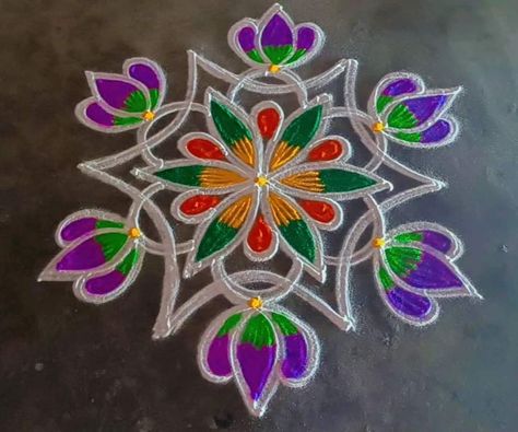 Sankranti Muggulu Rangoli Designs, Square Rangoli Design For Diwali, Rangoli Designs With Colors, Rangoli Peacock, Margali Kolam, Sankranti Muggulu, Color Rangoli, Simple Rangoli With Dots, Colour Kolam