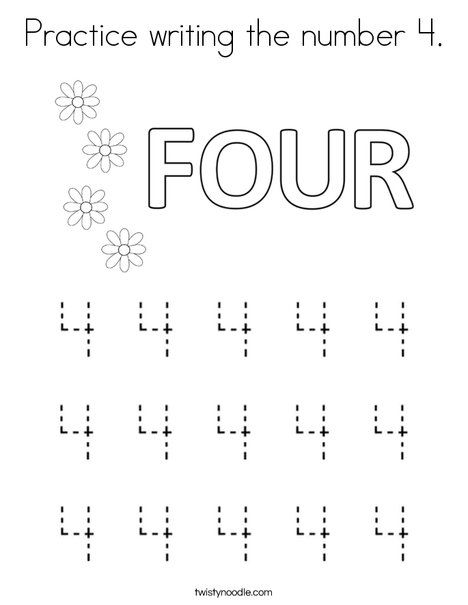 Practice writing the number 4 Coloring Page - Twisty Noodle Number 4 Writing Practice, Trace Number 4 Worksheet, Number 4 Preschool Activities, Number 4 Preschool, Number 4 Worksheets For Preschool, Number 4 Worksheet, Montessori Worksheets, Grade R Worksheets, Number Crafts