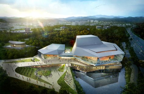 Gallery - designcamp moonpark dmp Wins Competition for Asan Cultural Arts Center - 1 Cultural Centre, Centre Commercial, Cultural Architecture, Architecture Rendering, Arts Center, Cultural Center, Futurism, Architecture Presentation, Futuristic Architecture