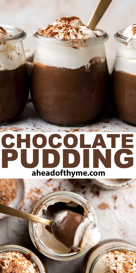 Chocolate Pudding From Scratch, Pudding From Scratch, April Ideas, Homemade Chocolate Pudding, No Bake Recipe, Chocolate Pudding Recipes, Pudding Pop, Thyme Recipes, Homemade Pudding