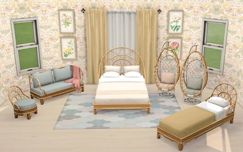 Sims 4 Cc Patreon Boho, Sims 4 Rattan Cc, Cc Mods, Boho Chair, Boho Room, Cc Sims, White Orchids, Cc Finds, Rattan Furniture