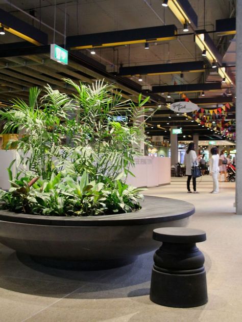 Westfield Garden City custom seat planter Planter Seating, Plant Box Design, Indoor Landscape Design, Indoor Landscaping, Garden Mall, Creative Planter, Custom Planters, Large Flower Pots, House Floor Design