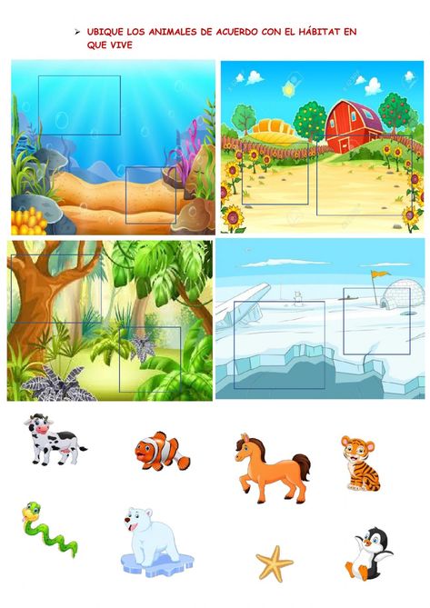 Ejercicio online de Los animales para 2DO BÁSICA. Puedes hacer los ejercicios online o descargar la ficha como pdf. Where Do I Live Activity For Kids, Habitat Activities Preschool, Animal Homes Preschool, Animal Activities Preschool, Fourth Grade Science Projects, Animal Habitats Preschool, Habitat Activities, Animal Habitat, Animal Activities For Kids