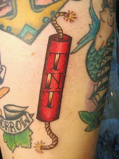 TNT tattoo Dynamite Tattoo, Tnt Tattoo, Traditional Tattoo Sleeve Filler, T Tattoo, Tattoo Fillers, Tattoo Sleeve Filler, Stick Tattoo, Traditional Tattoo Flash Art, Tattoo Filler