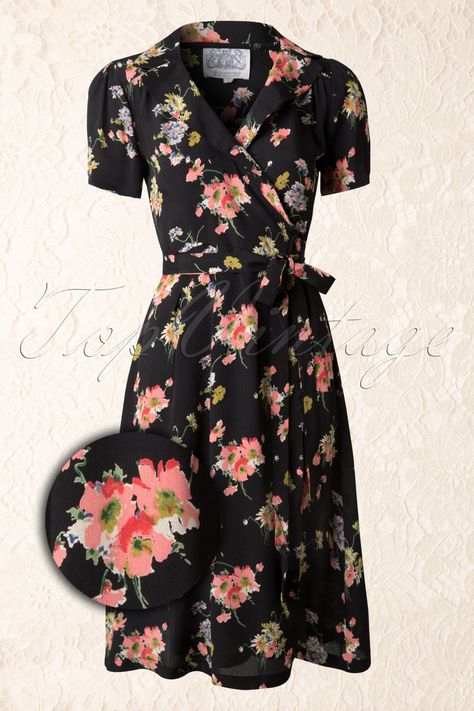 Wrapover Dress, Rayon Wrap Dress, 1940s Women, Vintage Hollywood Glamour, Pretty Blouses, Vestidos Vintage, Romantic Dress, Floral Fashion, 1940s Fashion