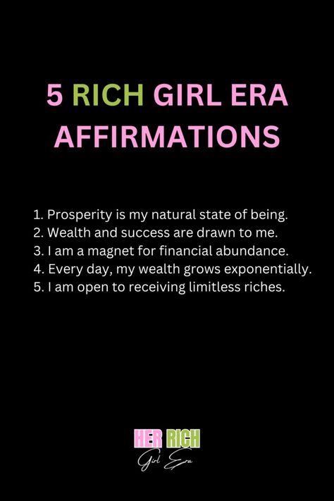 Manifesting Money Rich Girl Affirmations, It Girl Quotes, Vision Board Idea, Quotes Vision Board, Wealth Vision Board, Journal Affirmations, Rich Girl Era, Affirmations For Wealth, 100 Affirmations