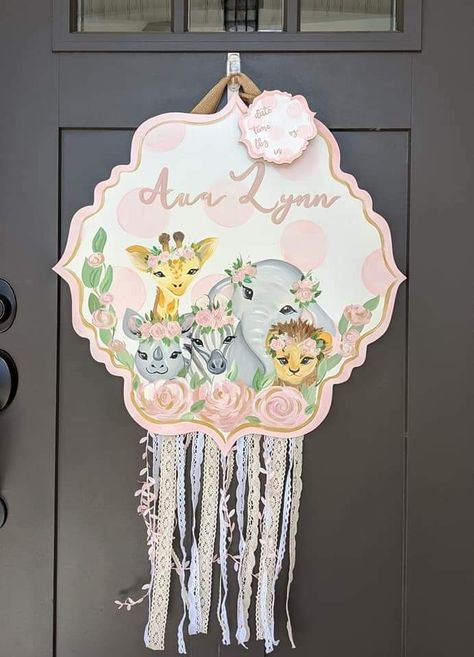 Baby Girl Door Hanger, Safari Baby Girl, Hospital Door Hanger, Hospital Door Hangers, Baby Door Hangers, Wood Door Hanger, Hospital Door, Baby Door, Wood Door Hangers