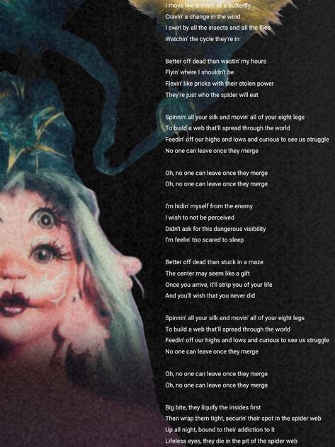 𝔏𝔶𝔱𝔦𝔠𝔡 𝔱𝔬 "𝕾𝖕𝖎𝖉𝖊𝖗 𝖂𝖊𝖇" Melanie Martinez Portals Lyrics, Portals Lyrics, Melanie Martinez Lyrics, Melanie Martinez Music, Melanie Martinez Songs, Melanie Martinez Photography, Better Off Dead, Manic Pixie Dream Girl, Print Outs