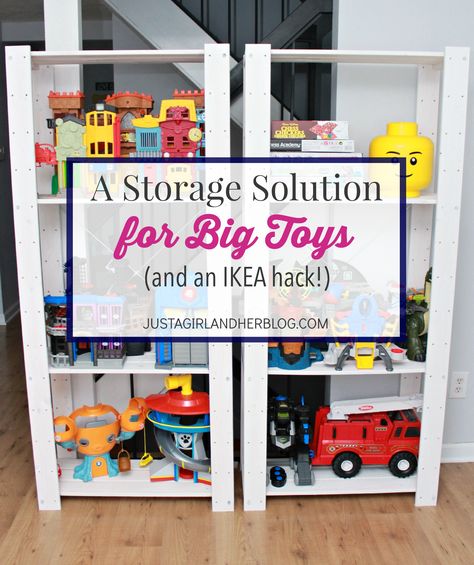 Looking for a storage solution for big toys? I have one thats functional, beautiful, and inexpensive! Ikea Storage Solutions, Toy Room Storage, Creative Toy Storage, Large Toy Storage, Ikea Playroom, Storage Toys, Toy Room Organization, Toy Storage Ideas, Ikea Kids Room