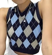 Womens Sweater Vest Argyle Plaid Crop Sweaters Sleeveless Preppy Style Tank Tops at Amazon Women's Clothing store Preppy Style 2020, Preppy Mode, Ärmelloser Pullover, Dress Outer, Argyle Sweater Vest, Sleeveless Sweater Vest, Vest Crop Top, Cropped Pullover, Estilo Preppy