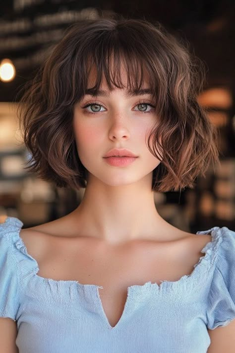 Tousled Brunette with Blunt Fringe, French Bob Haircut, Parisian bob haircut French Bob Haircut Thick Hair, French Girl Haircut, Short French Bob With Fringe, French Bob Aesthetic, French Bob With Curtain Bangs, Layered French Bob, French Bob Blonde, Short Hair And Bangs, French Bob Haircut