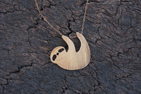 Sloth Necklace, Sloth Jewelry, Three Toed Sloth, Wood Jewelery, Sloth Gift, Minimalist Gifts, Animal Earrings, Neck Jewellery, Wood Necklace