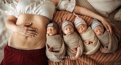 mom with quadruplets Triplets Babies Newborns, Postpartum Tummy, Girls Cuddling, Triplet Babies, Premature Birth, Twin Photos, Adorable Newborn, Birth Photographer, Multiplication For Kids