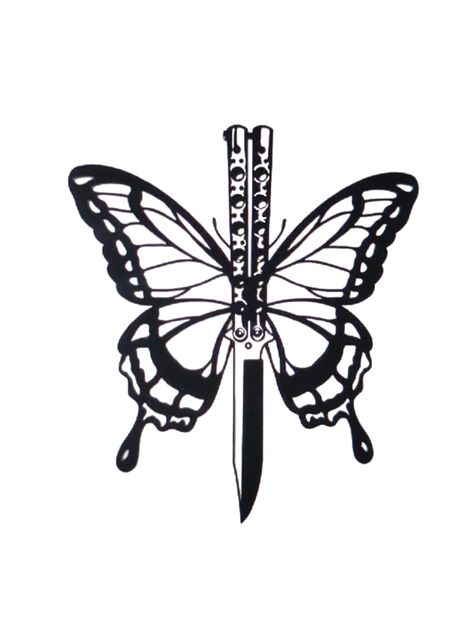 Butterfly Knife Tattoo Sketch, Butterfly Knife Tattoo, Borboleta Tattoo, Scripture Tattoos, Black Ink Art, Knife Drawing, Knife Tattoo, Tattoo Old School, Butterfly Knife