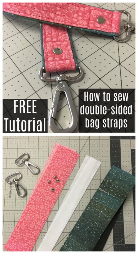 How to sew double-sided bag straps - FREE sewing tutorial. How to sew double sided bag straps using two different fabrics. You can get a great bag strap with a piped or contrast edging using two different fabrics. This bag sewing tutorial shows you how to get great results when sewing a double sided bag strap. #SewModernBags #FreeSewingTutorial #FreeSewingPattern #SewingForFree #BagSewingTutorial #SewingLesson #SewingTutorial Diy Bag Strap, Tote Bag Straps, Sew Bags, Tutorial Sewing, Sewing Bags, Diy Bags Purses, Tote Bags Sewing, Sew Ins, Sewing Tutorials Free