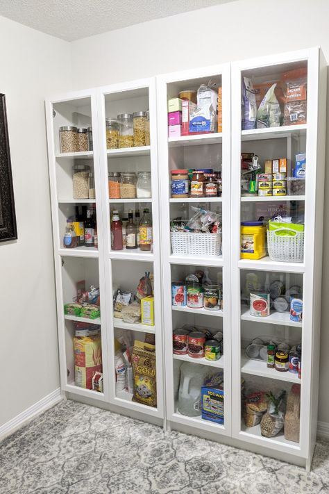 Our DIY Walk-In Pantry Reveal On A Budget Diy Pantry Room Walk In, Food Storage Rooms, Rolling Shelves, Pantry Room, Diy Pantry, Pantry Ideas, Ikea Cabinets, Building Ideas, Storage Room