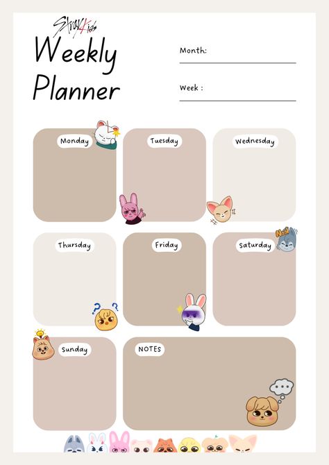 Weekly Planner Calendar Stray Kids Skzoo weeklyplannerprintable #goodnoteplanner🌹 Skzoo Weekly Planner, Hello Kitty Uno Cards Printable, Uno Cards Printable, Hello Kitty Uno Cards, Hello Kitty Uno, Pink Monthly Planner, Study Planner Printable Free, Autumn Printables, Skz Photocards