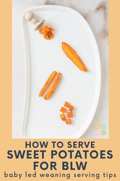 Sweet potatoes are a great first food or little ones! Here is everything you need to know about serving sweet potatoes with baby led weaning, including best ways to cook sweet potatoes, how to cut them for BLW, and recipe ideas. Sweet Potato Blw, Sweet Potato Baby Led Weaning, Blw Sweet Potato, Ways To Cook Sweet Potatoes, Sweet Potatoes For Baby, Sweet Potato Breakfast Casserole, Sweet Potato Benefits, Sweet Potato Recipes Roasted, Sweet Potato Fritters