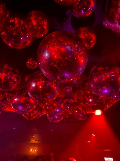 Red Light District Party Theme, Red Disco Ball Aesthetic, Red Disco Aesthetic, All Red Party Theme, Red Disco Party, Red Balloons Aesthetic, Red Glitter Aesthetic, All Red Party, Disco Vampire