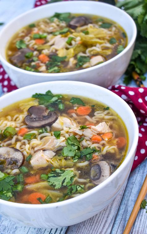 Asian Chicken Noodle Soup Chicken Noodle Soup Rice Noodles, Asian Chicken Noodle Soup Recipe, Chicken Soup With Rice Noodles, Chicken Salad With Ramen Noodles, Chicken Carcass Soup, Chinese Chicken Soup, Asian Chicken Soup, Soup With Rice Noodles, Chinese Chicken Noodle Soup