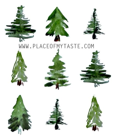 CHRISTMAS COUNTDOWN calendar- WATERCOLOR MINI TREES - PLACE OF MY TASTE free printable #freeprintable Watercolor Christmas Trees, Watercolor Mini, Watercolor Christmas Tree, Christmas Countdown Calendar, Christmas Card Art, Watercolor Christmas Cards, Watercolor Trees, Watercolor Christmas, Noel Christmas