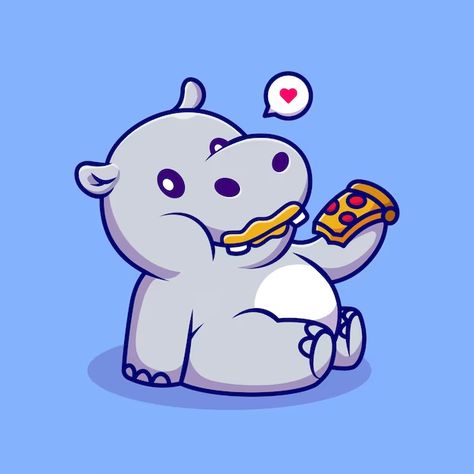 Catalyststuff | Freepik Hippo Eating, Pizza Cartoon, Cartoon Hippo, Animal Food, Food Icon, Eating Pizza, Cute Hippo, Vector Icons Illustration, Kawaii Wallpaper