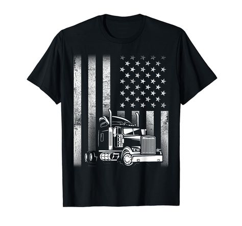 PRICES MAY VARY. Lightweight, Classic fit, Double-needle sleeve and bottom hem American Flag Tshirt, Semi Truck, Truck Driver, Semi Trucks, Branded T Shirts, American Flag, Top Styles, Fashion Branding, Flag