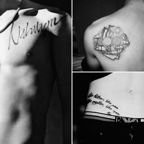 I like Hanbins tattoos. 1.Nihilism on his upper left chest/shoulder.  2.Paper airplane with balloons in the sky on his upper left back.  3.Like Father like son, Like Master like man, For the kingdom of heaven. Kim Hanbin Tattoo, Hanbin Tattoo, Nihilism Tattoo, Idol Tattoo, Balloons In The Sky, Rose Drawing Simple, Simple Tats, Ikon Member, Ikon Wallpaper