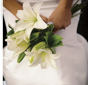 I think lilies are simply elegant and very beautiful. White Lily Bouquet, Lily Bridal Bouquet, Simple Wedding Bouquets, Lily Wedding, Lily Bouquet, Hand Bouquet, White Wedding Bouquets, White Wedding Flowers, White Lilies