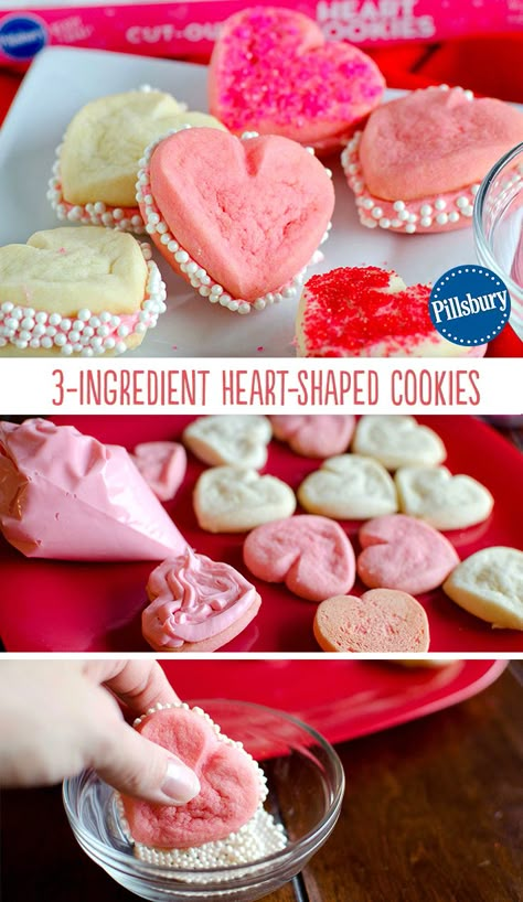 Pillsbury Ready to Bake! refrigerated cut-out heart cookies make these 3-ingredient sandwich cookies the easiest-ever Valentine's Day treat. Valentines Recipes, Valentines Cookies, Heart Shaped Cookies, Valentine Desserts, Valentines Day Desserts, Valentines Day Food, Valentine Cake, Valentine's Day Recipes, Heart Cookies