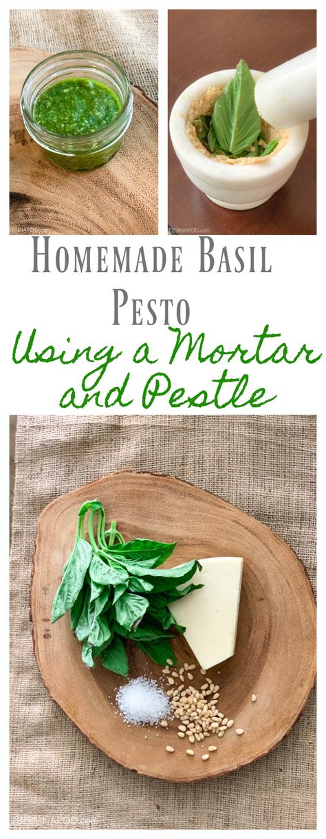 Pesto Mortar And Pestle, Pesto Recipe Mortar And Pestle, Mortar And Pestle Pesto, Pestle And Mortar Recipes, Mortar And Pestle Recipes, Mocajete Recipe, Homemade Basil Pesto, Homemade Focaccia Bread, Homemade Pesto Recipe