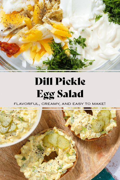 This Dill Pickle Egg Salad is easy to make and packed with dill pickle flavor. It's extra creamy and delicious on bread, bagels, or in lettuce wraps for a lighter option. This egg salad is perfect for anyone who loves dill pickles. You can serve it for lunch, a snack, or a savory breakfast. Pickle Egg Salad, Roasted Frozen Green Beans, Mustard Onions, Creamy Egg Salad, Healthy Egg Salad, Pickled Eggs, Breakfast Appetizers, Avocado Egg Salad, Recipe Salad