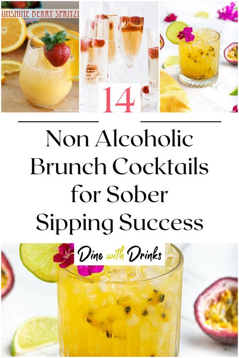 Collage of 4 non alcoholic brunch cocktails. Brunch Mocktail Recipe, Breakfast Cocktails, Brunch Drinks, Non Alcoholic Cocktails, Morning Drinks, Brunch Cocktails, Mocktail Recipe, Refreshing Drinks, Non Alcoholic