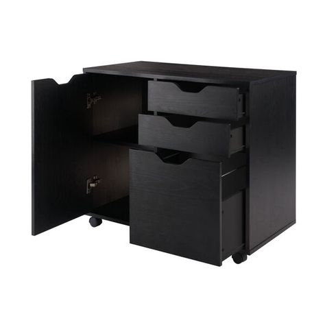 Winsome Wood Halifax Black Two-Section Mobile Filing Cabinet 20431 | Bellacor Tall Cabinet With Doors, Office Files, Drawer Filing Cabinet, Hanging Letters, Mobile File Cabinet, Mobile Storage, Tall Cabinet, Wood Detail, Office Storage