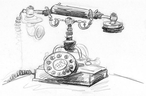 Old Timey Drawings, Old Telephone Drawing, Telephone Drawing, Objects Drawing, Pencil Sketches Easy, Retro Telephone, Easy Drawing Steps, Sketching Tips, Art Skills