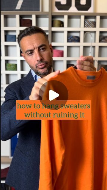 Luigi Lauro on Instagram: "how to hang sweaters without ruining it

More tips like this?" How To Fold Sweaters On Hangers, How To Hang Long Sleeve Shirts, Hanging Sweaters On Hangers, How To Hang Sweaters On Hangers, How To Hang Skirts, Hanging Sweaters, How To Fold Sweaters, Hang Sweaters, Hacks Clothes