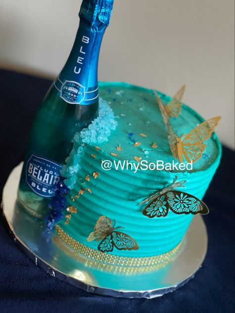 Cake Designs Alcohol, Bottle In Cake Ideas, Birthday Cake With Alcohol Bottles, Champagne Bottle Cake, Cake With Champagne Bottle, Champagne Cake Design, Cake With Champagne Bottle On Top, Birthday Cake With Champagne Bottle, Birthday Cake Vodka