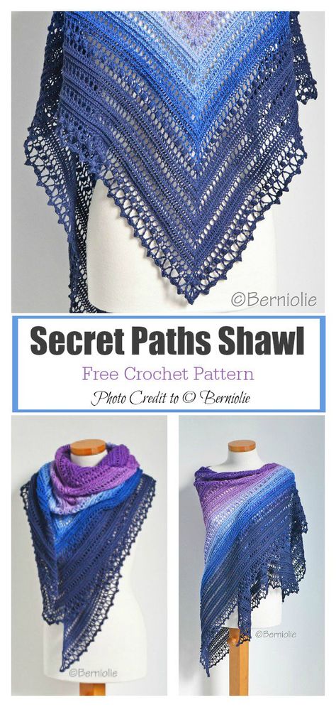 Secret Paths Shawl Free Pattern, Crochet Shawl Tutorial, Free Crochet Scarf, Fair Isle Crochet, Crochet Prayer Shawls, One Skein Crochet, Crochet Shawl Free, Crochet Scarf Pattern, Crochet Swimsuit